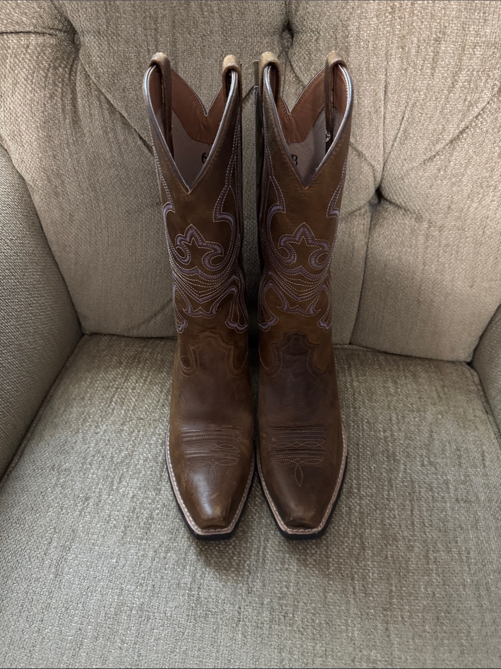 Ariat Round Up Square Toe Brown Leather Western Cowboy Boots 6.5B